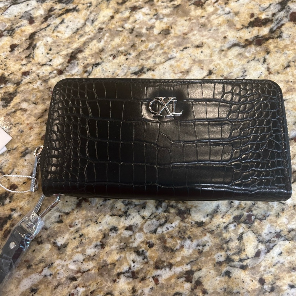 CXL by Christian Lacroix Wristlet Wallet Black Kara Croco Zip Accordion NWT - Picture 1 of 5